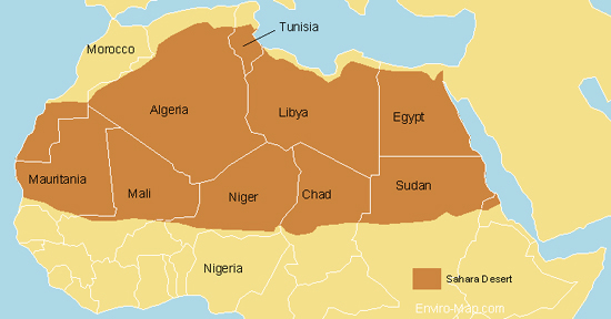 map of libyan desert. Sahara Desert countries. (Map