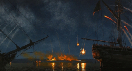 Bombardment of Fort McHenry by Peter Rindlisbacher (Courtesy of Royal Canadian Geographic Society/Parks Canada)