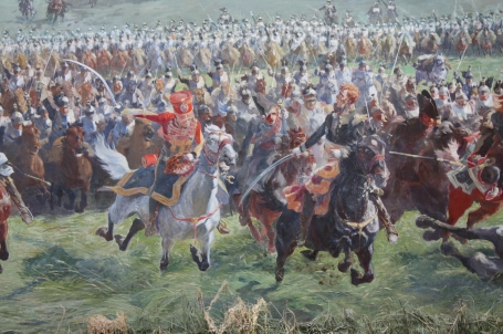 Marshall Ney and his staff leading the cavalry charge at Waterloo (Painting by Louis Dumoulin)